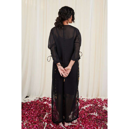 RIRASA Black Round Neck Georgette Maxi Dress with Inner (Set of 2)