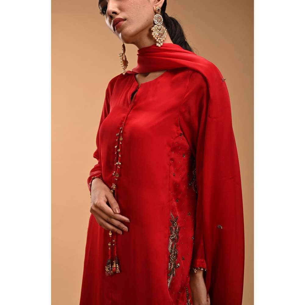 RIRASA Red Tie-Up Neck Maxi Dress with Dupatta (Set of 2)