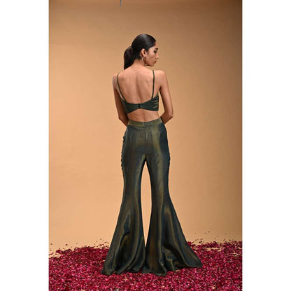 RIRASA Green Shoulder Straps Floral Embroidered Crop Top