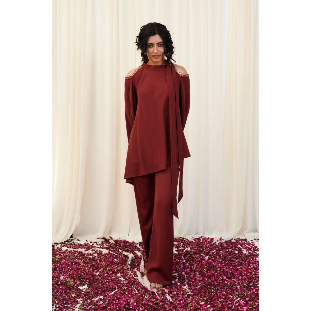 RIRASA Maroon Paash Embellished Detail Co-Ord (Set of 2)