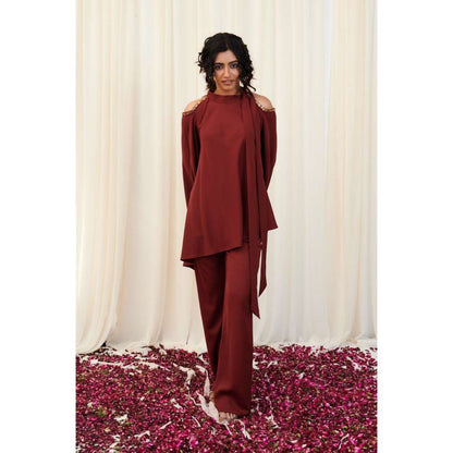 RIRASA Maroon Paash Embellished Detail Co-Ord (Set of 2)