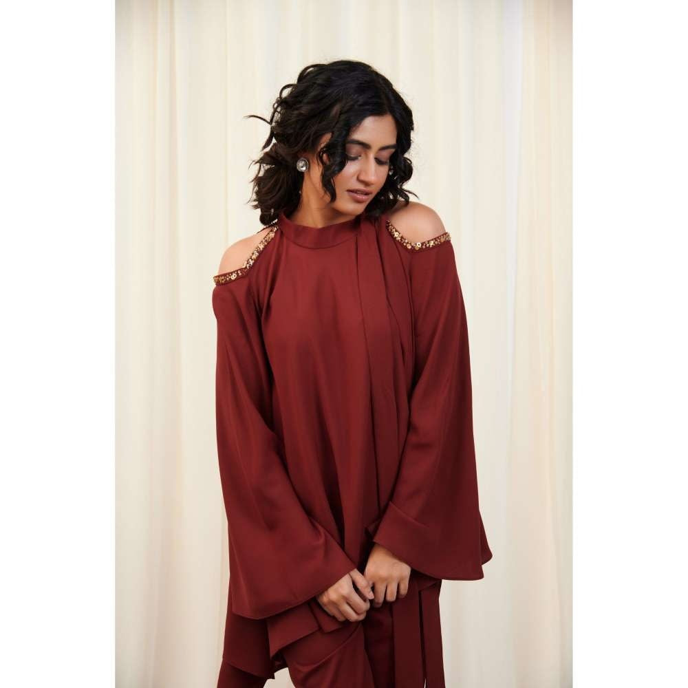 RIRASA Maroon Paash Embellished Detail Co-Ord (Set of 2)