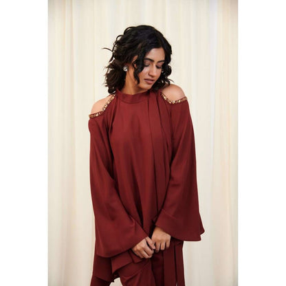 RIRASA Maroon Paash Embellished Detail Co-Ord (Set of 2)