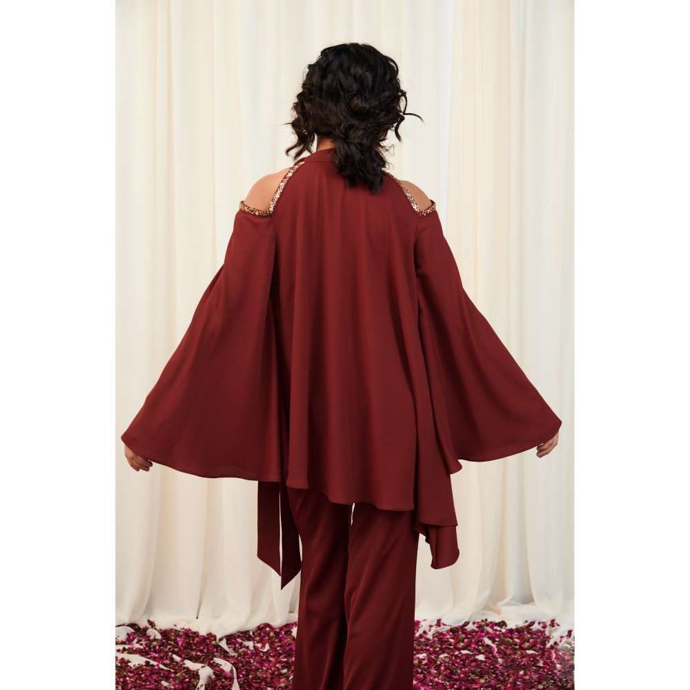 RIRASA Maroon Paash Embellished Detail Co-Ord (Set of 2)