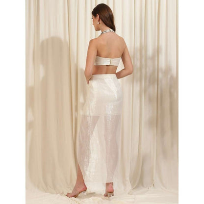 RIRASA Ivory Halter Neck Crop Top with Skirt (Set of 2)