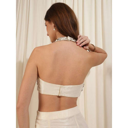 RIRASA Ivory Embroidered Crop Top with Skirt (Set of 2)