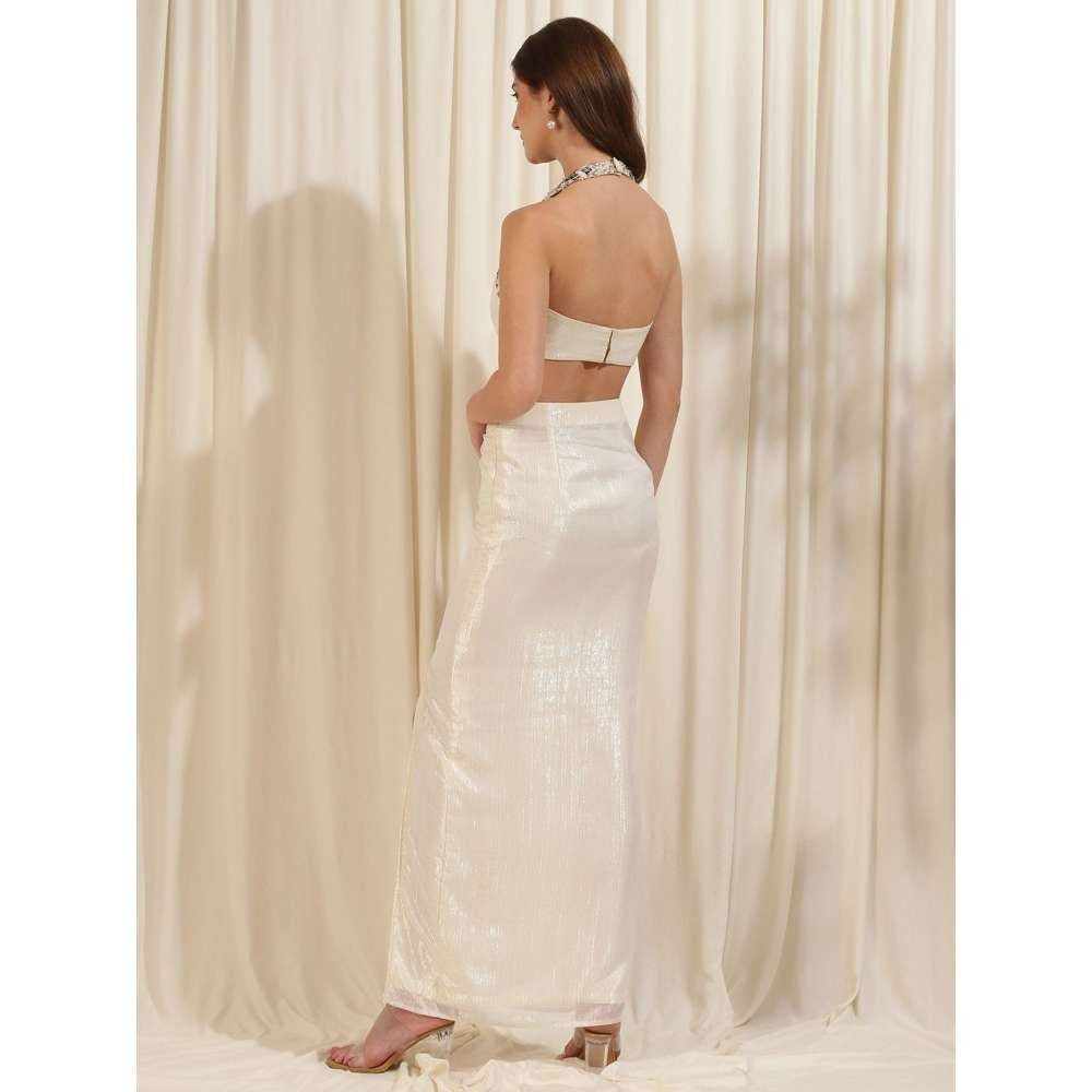 RIRASA Ivory Embroidered Crop Top with Skirt (Set of 2)