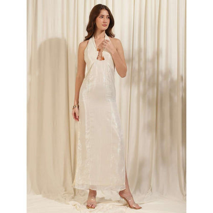RIRASA Ivory Halter Neck Georgette Maxi Dress
