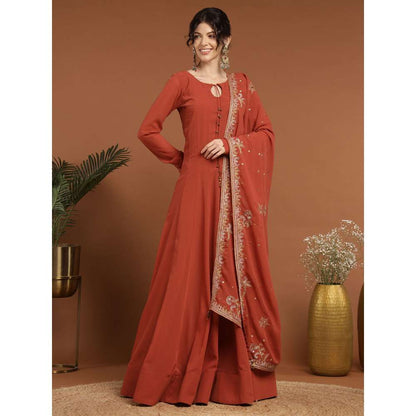 RIRASA Acala Georgette Rust Anarkali with Dupatta (Set of 2)