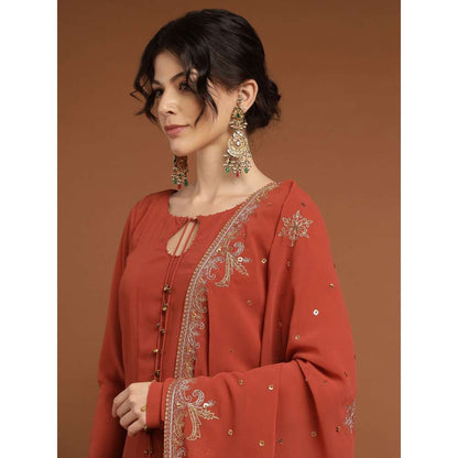 RIRASA Acala Georgette Rust Anarkali with Dupatta (Set of 2)