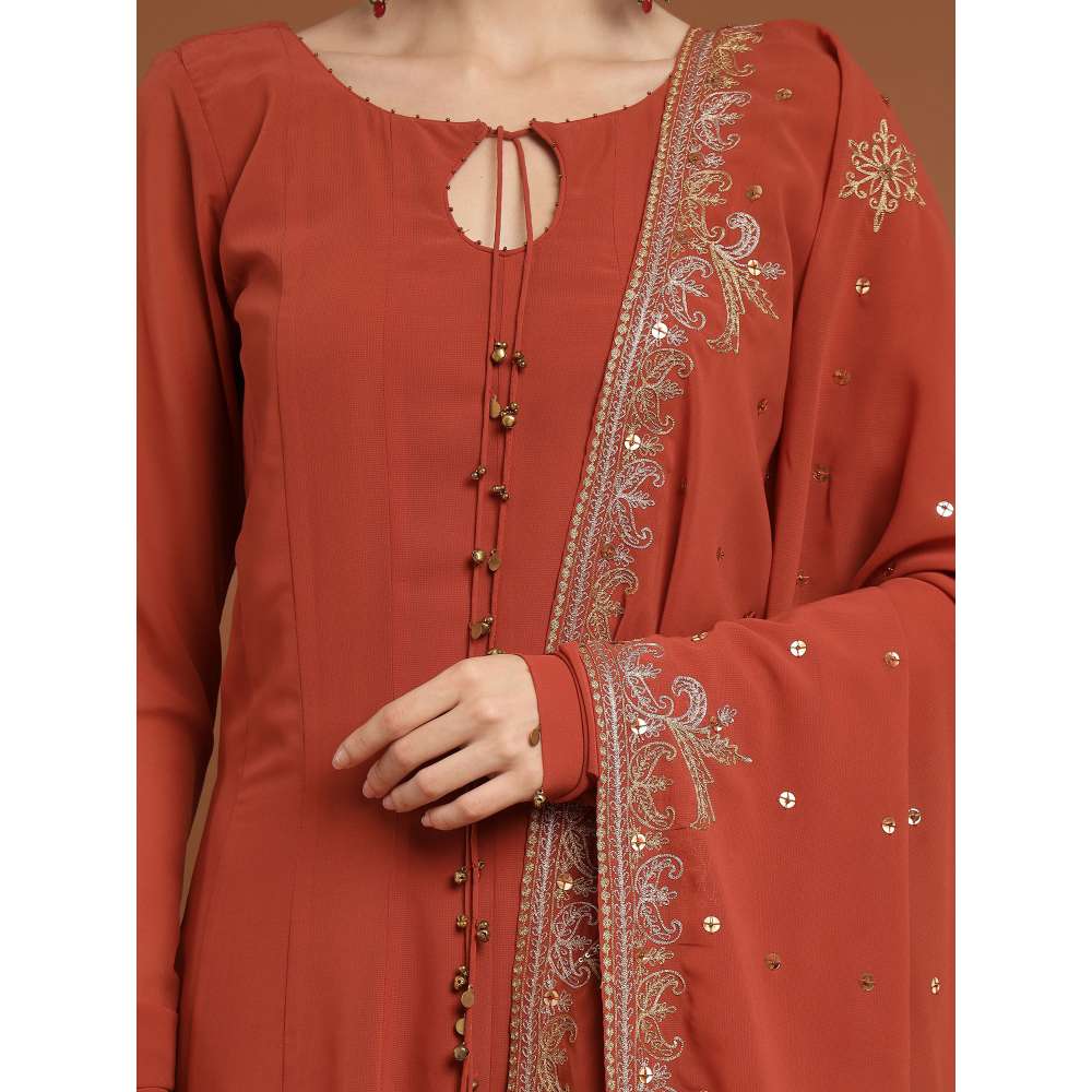 RIRASA Acala Georgette Rust Anarkali with Dupatta (Set of 2)