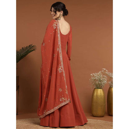 RIRASA Acala Georgette Rust Anarkali with Dupatta (Set of 2)