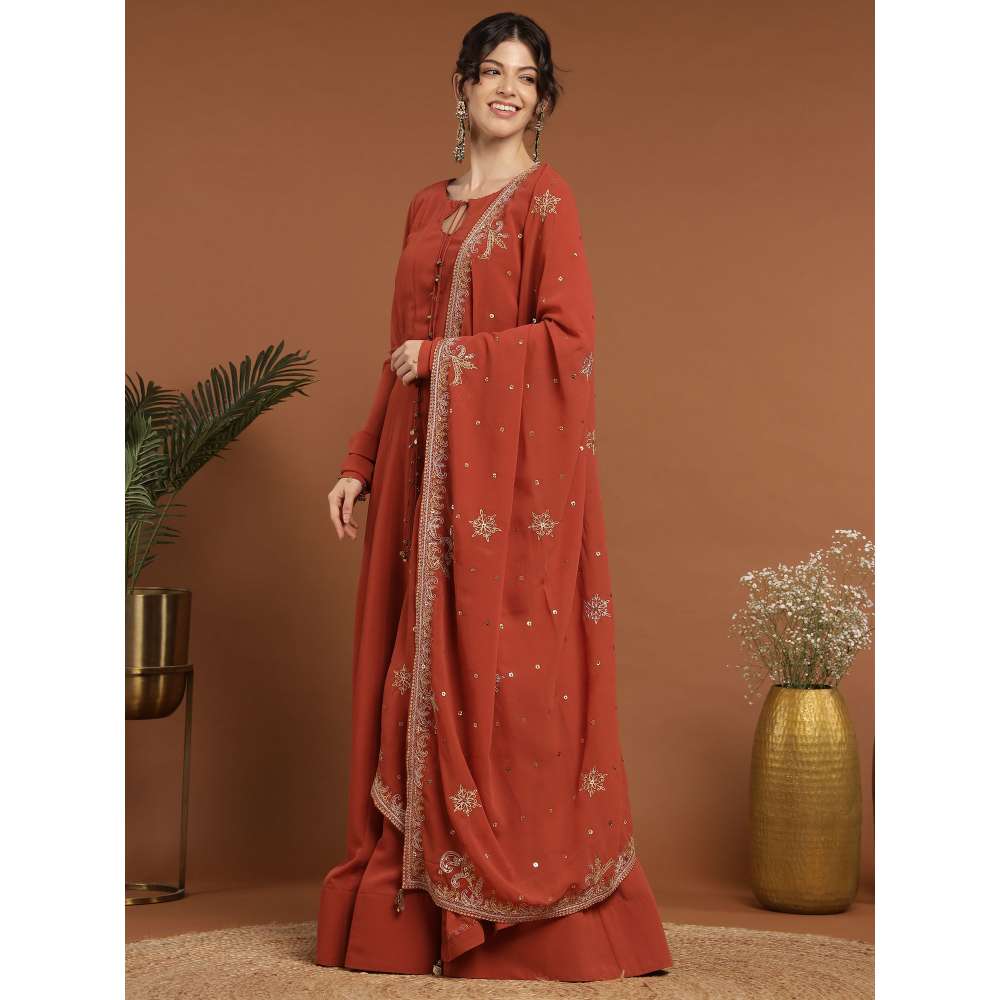 RIRASA Acala Georgette Rust Anarkali with Dupatta (Set of 2)