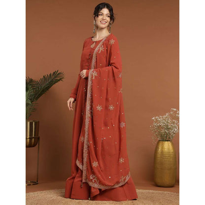 RIRASA Acala Georgette Rust Anarkali with Dupatta (Set of 2)