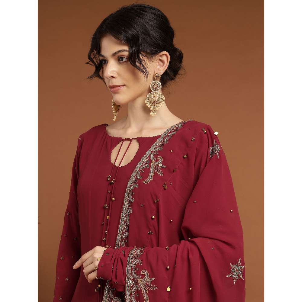 RIRASA Anaya Georgette Maroon Anarkali with Dupatta (Set of 2)