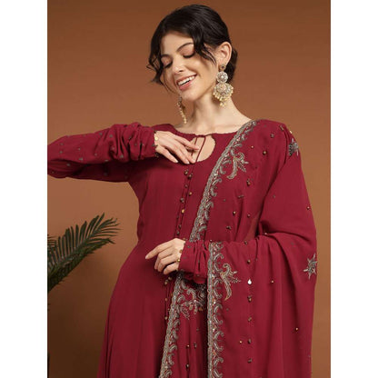 RIRASA Anaya Georgette Maroon Anarkali with Dupatta (Set of 2)