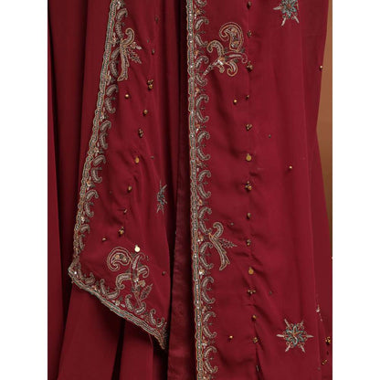 RIRASA Anaya Georgette Maroon Anarkali with Dupatta (Set of 2)