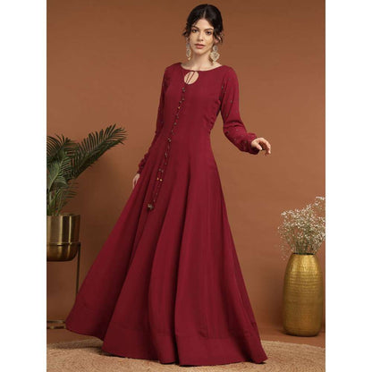 RIRASA Anaya Georgette Maroon Anarkali with Dupatta (Set of 2)