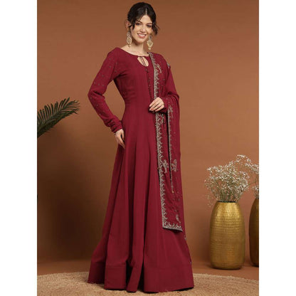 RIRASA Anaya Georgette Maroon Anarkali with Dupatta (Set of 2)
