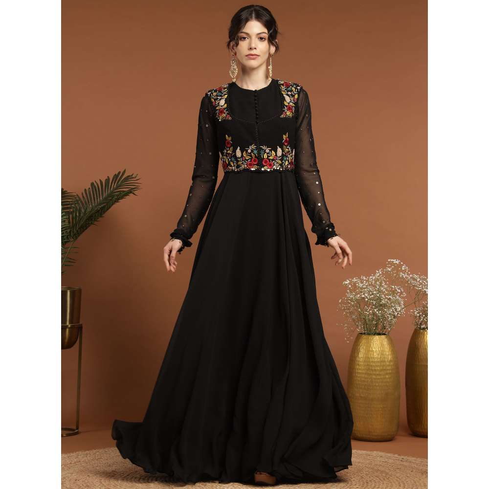 RIRASA Mayura Georgette Black Anarkali with Jacket (Set of 2)