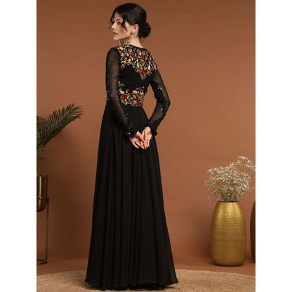 RIRASA Mayura Georgette Black Anarkali with Jacket (Set of 2)