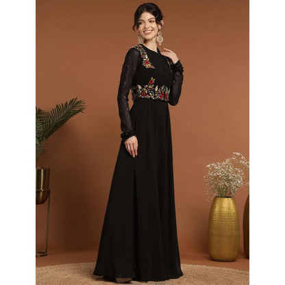 RIRASA Mayura Georgette Black Anarkali with Jacket (Set of 2)