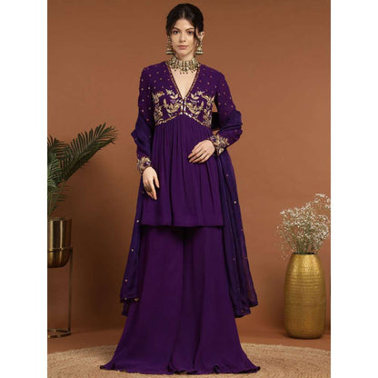 RIRASA Nirguna Georgette Purple Top with Sharara and Dupatta (Set of 3)
