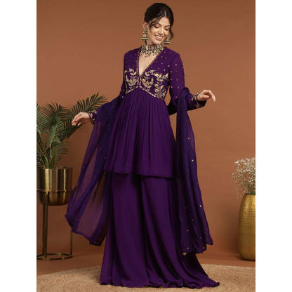 RIRASA Nirguna Georgette Purple Top with Sharara and Dupatta (Set of 3)