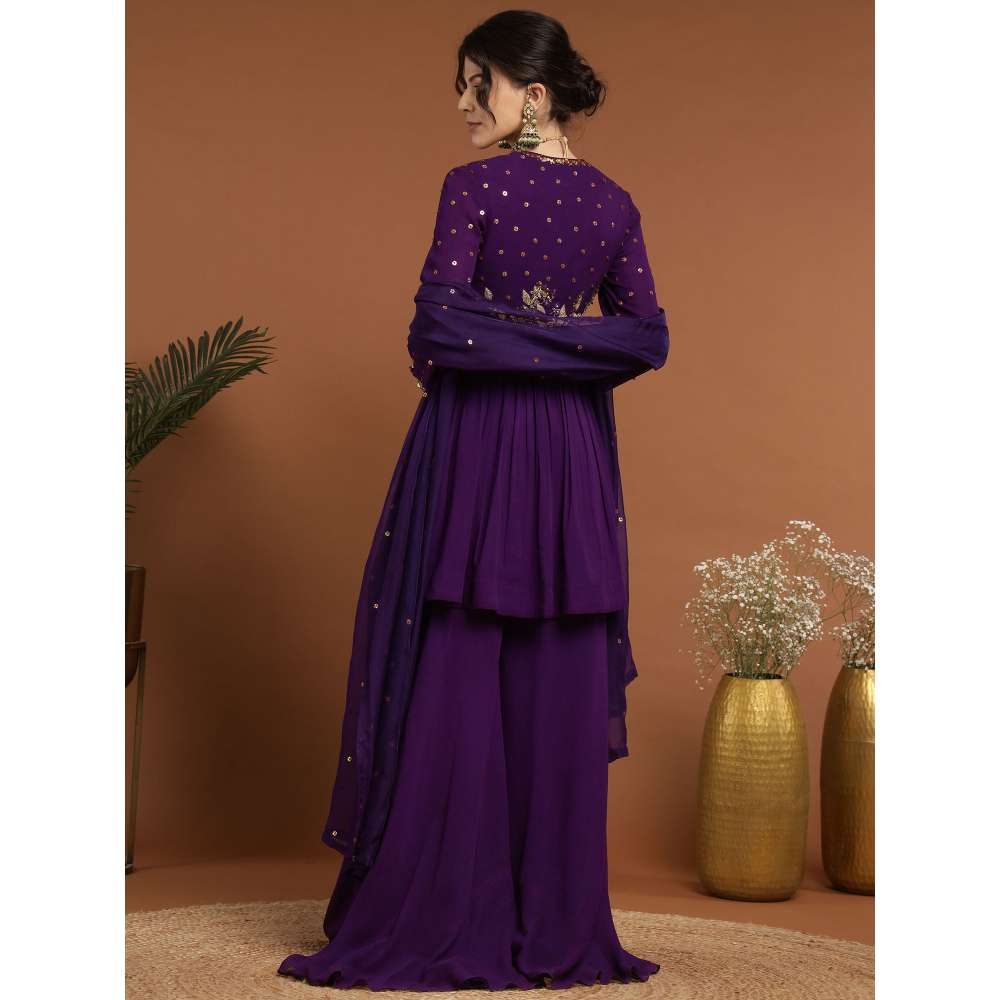RIRASA Nirguna Georgette Purple Top with Sharara and Dupatta (Set of 3)