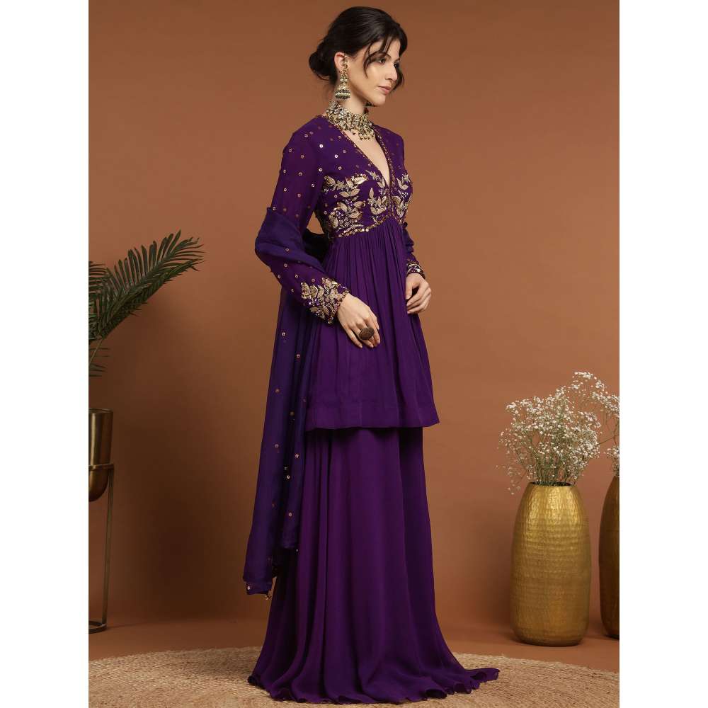 RIRASA Nirguna Georgette Purple Top with Sharara and Dupatta (Set of 3)