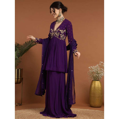 RIRASA Nirguna Georgette Purple Top with Sharara and Dupatta (Set of 3)