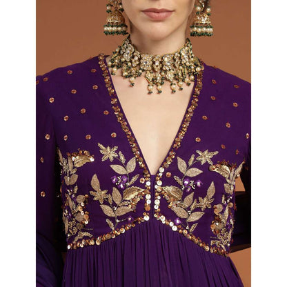 RIRASA Nirguna Georgette Purple Top with Sharara and Dupatta (Set of 3)