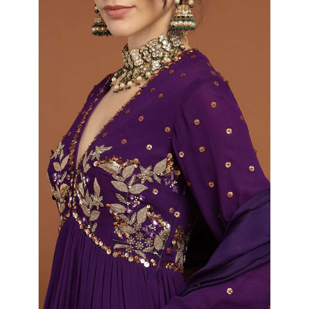 RIRASA Nirguna Georgette Purple Top with Sharara and Dupatta (Set of 3)