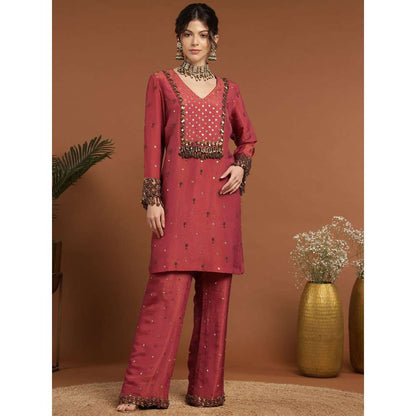 RIRASA Shareshhtha Tissue Coral Kurta with Pant (Set of 2)