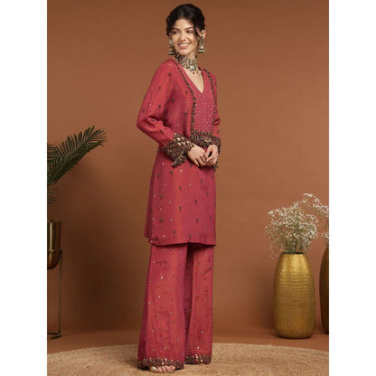 RIRASA Shareshhtha Tissue Coral Kurta with Pant (Set of 2)