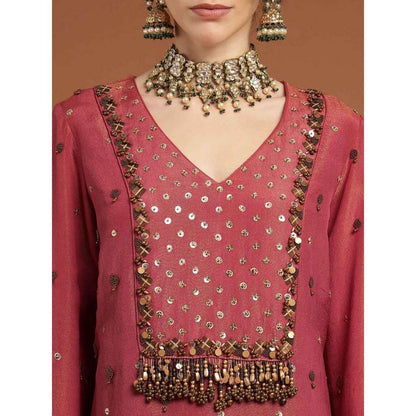 RIRASA Shareshhtha Tissue Coral Kurta with Pant (Set of 2)