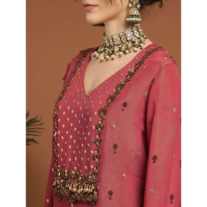 RIRASA Shareshhtha Tissue Coral Kurta with Pant (Set of 2)