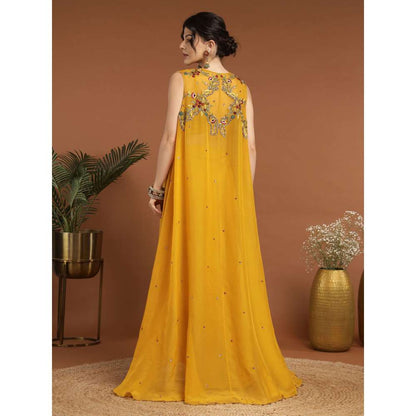 RIRASA Madana Crepe Yellow Bustier with Skirt and Cape (Set of 3)