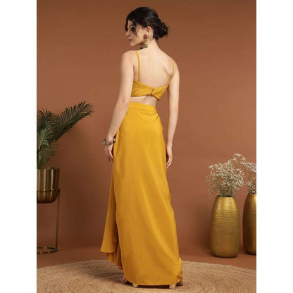 RIRASA Madana Crepe Yellow Bustier with Skirt and Cape (Set of 3)