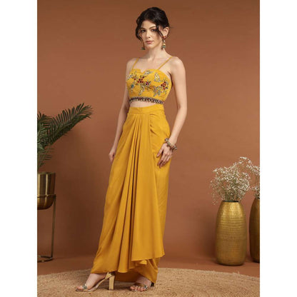 RIRASA Madana Crepe Yellow Bustier with Skirt and Cape (Set of 3)