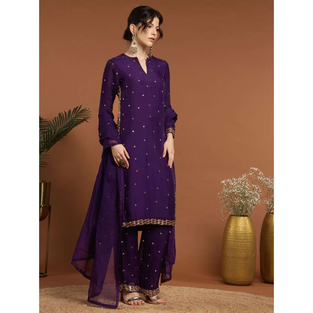 RIRASA Akshara Organza Purple Kurta with Pant (Set of 2)