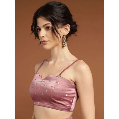 RIRASA Murali Satin Pastel Pink Bustier with Drape Skirt and Jacket (Set of 3)