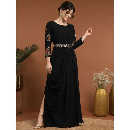 RIRASA Dayanidhi Georgette Black Dress with Belt (Set of 2)