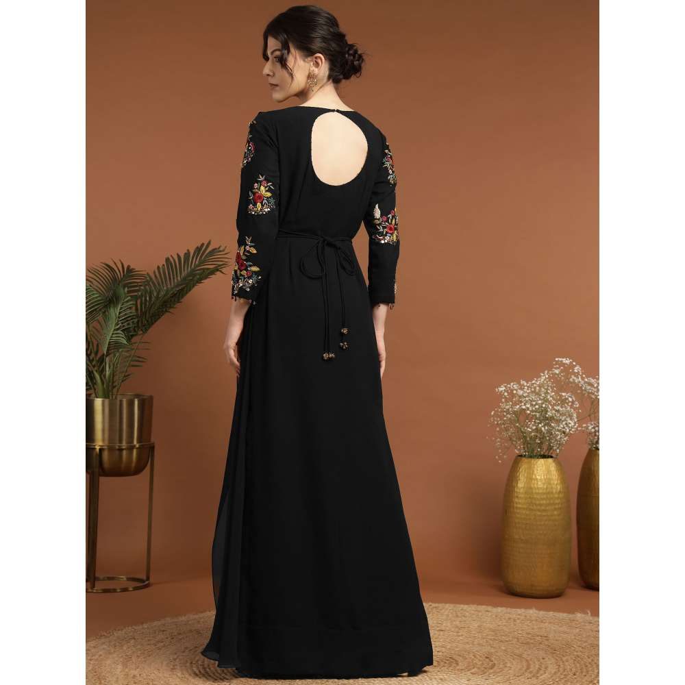 RIRASA Dayanidhi Georgette Black Dress with Belt (Set of 2)