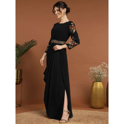 RIRASA Dayanidhi Georgette Black Dress with Belt (Set of 2)