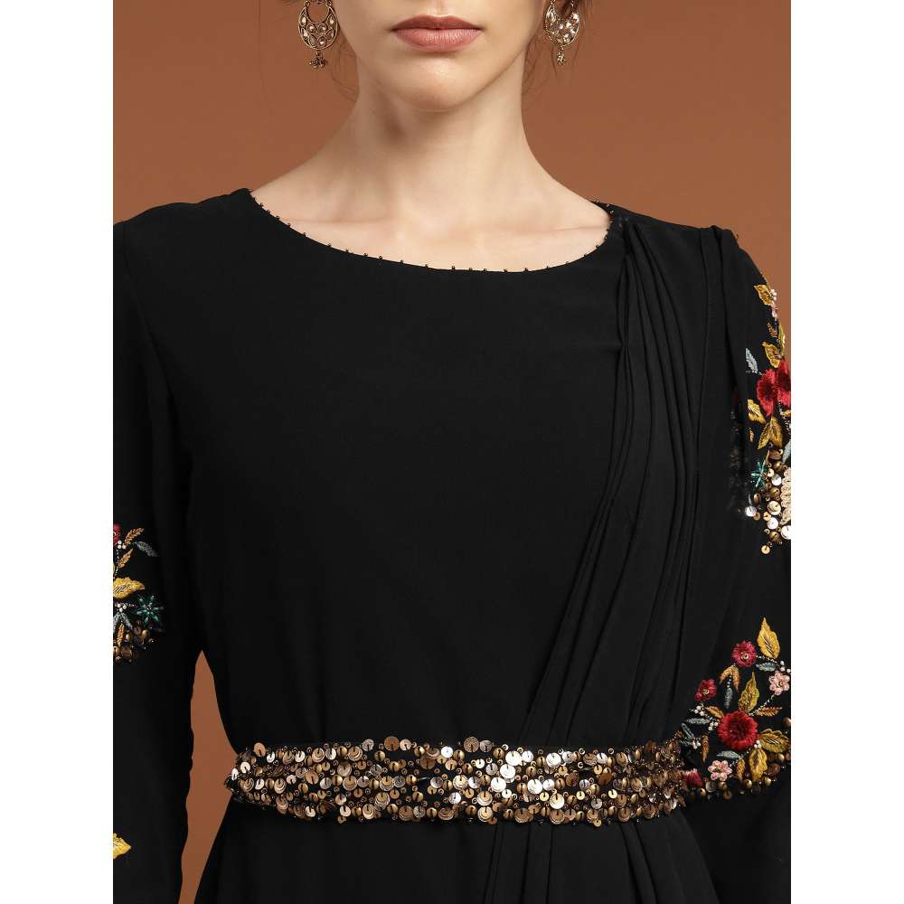 RIRASA Dayanidhi Georgette Black Dress with Belt (Set of 2)