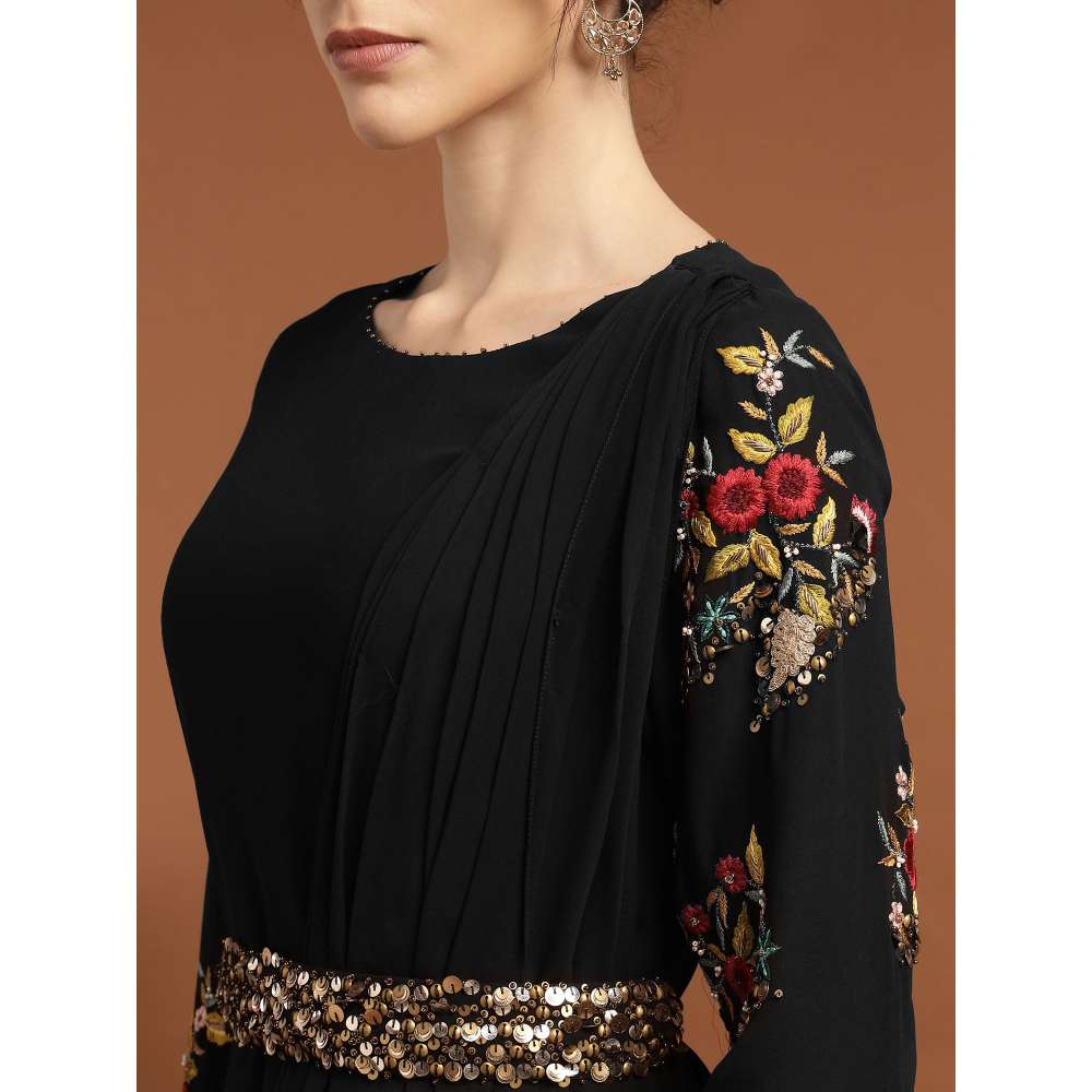 RIRASA Dayanidhi Georgette Black Dress with Belt (Set of 2)