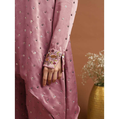 RIRASA Jayantah Satin Pastel Pink Kurta with Pants (Set of 2)