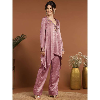 RIRASA Jayantah Satin Pastel Pink Kurta with Pants (Set of 2)