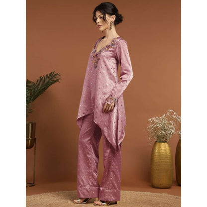 RIRASA Jayantah Satin Pastel Pink Kurta with Pants (Set of 2)